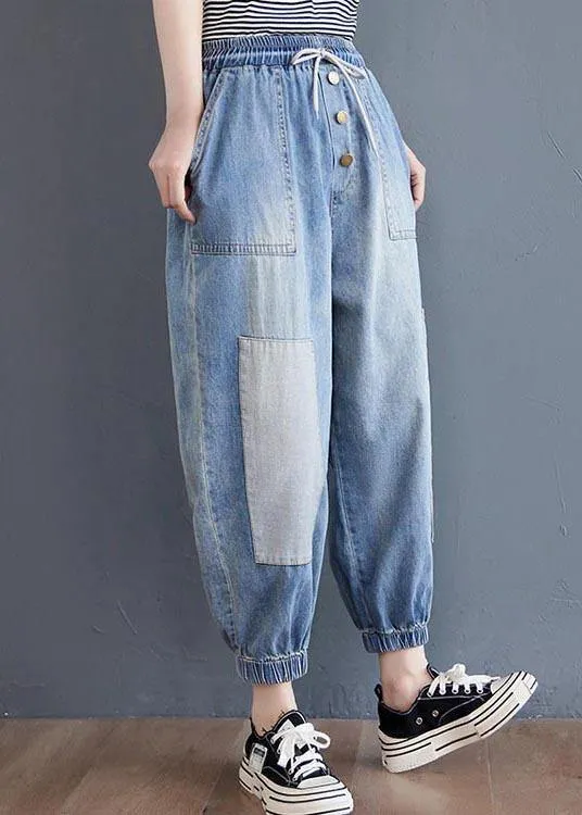 Elegant Blue pockets jeans Summer Cotton Pants