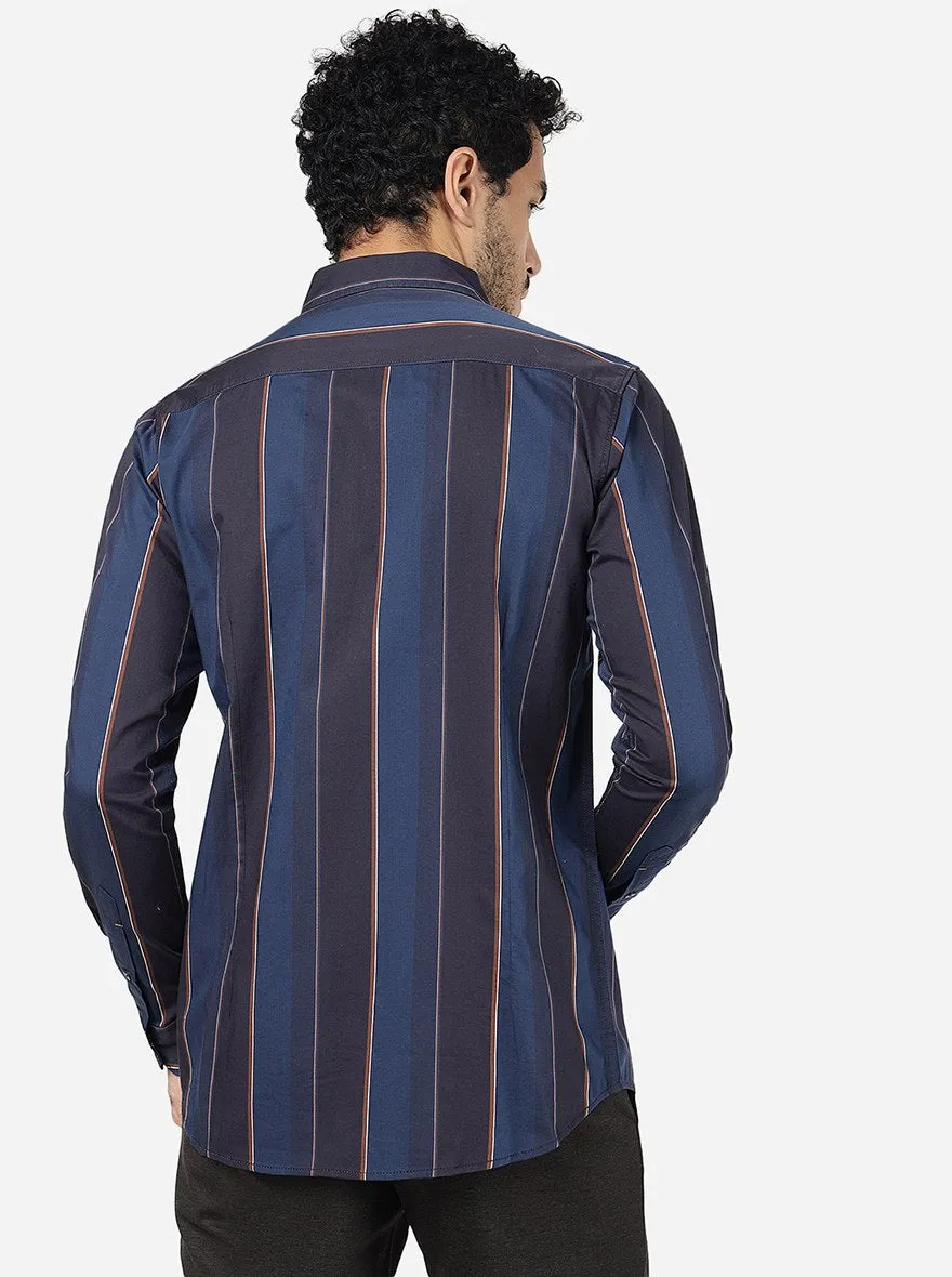 Ensign Blue Striped Slim Fit Casual Shirt | JadeBlue