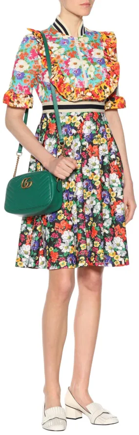 Floral-Print Ruffle Bib Dress