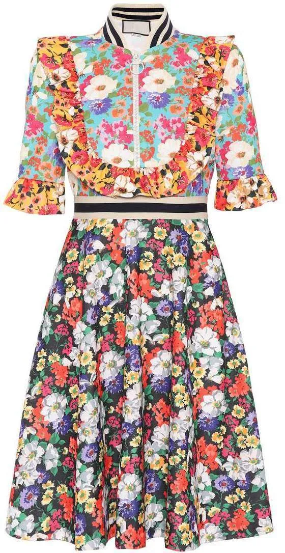 Floral-Print Ruffle Bib Dress