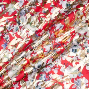 Floral Printed Bright Red & Gold Laminated Cotton