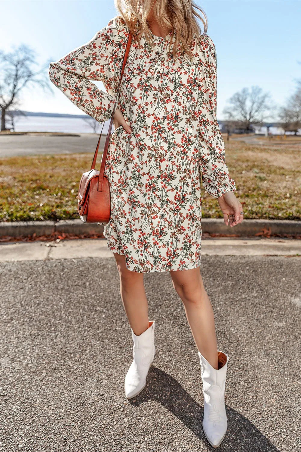 Floral Printed Long Sleeve Mini Dress