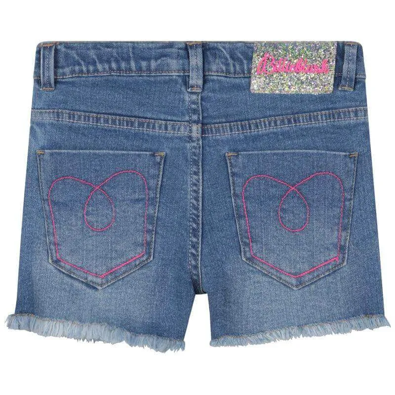 Girls Blue Denim Butterfly Shorts