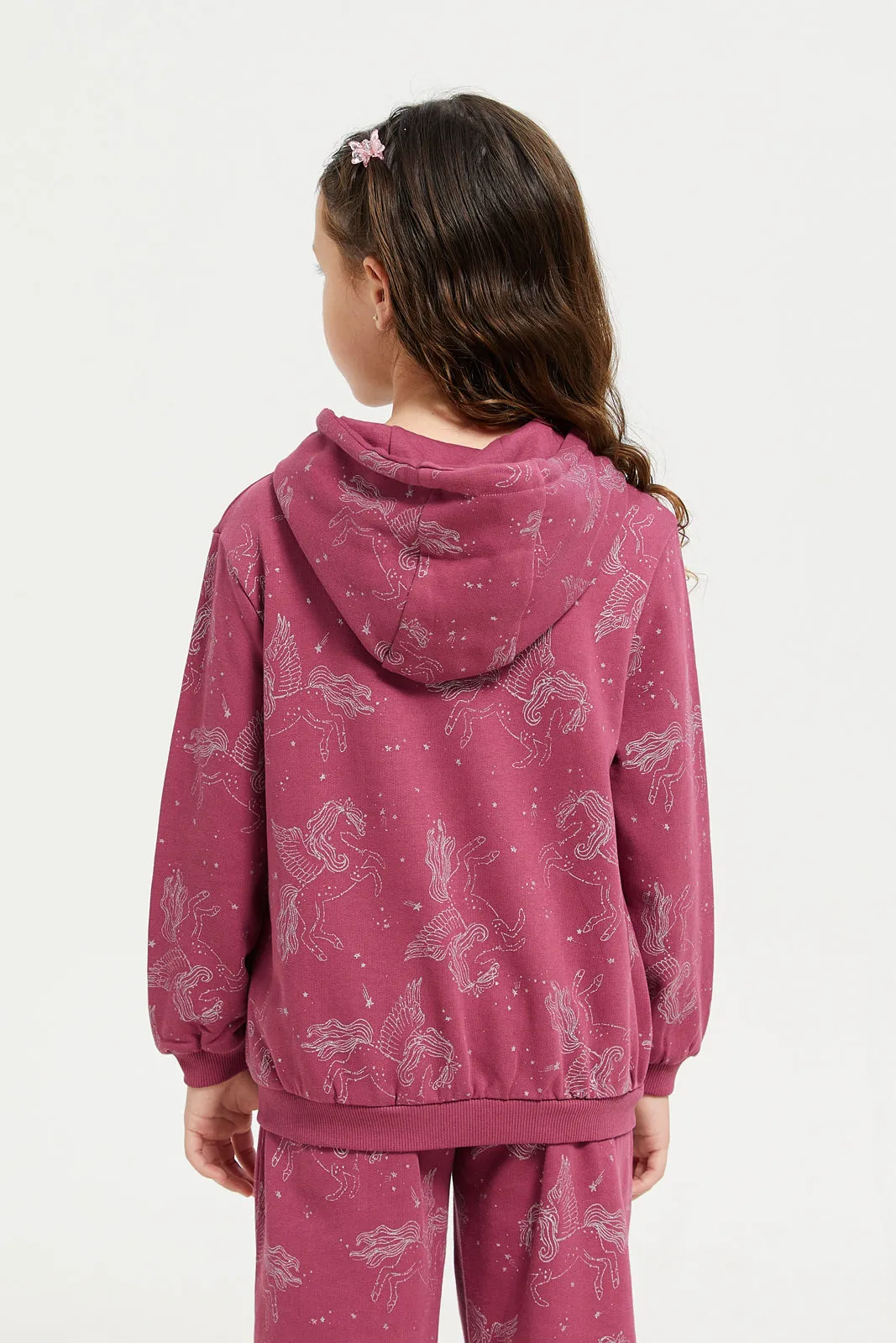 Girls Burgundy Printed Sweatshirt