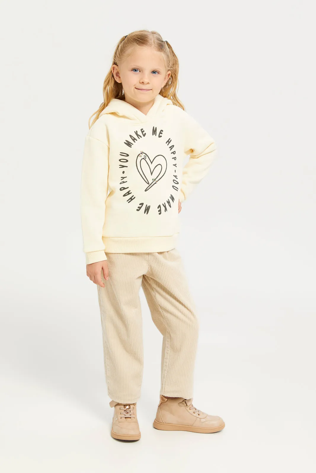 Girls Cream Printed Sweatshirt