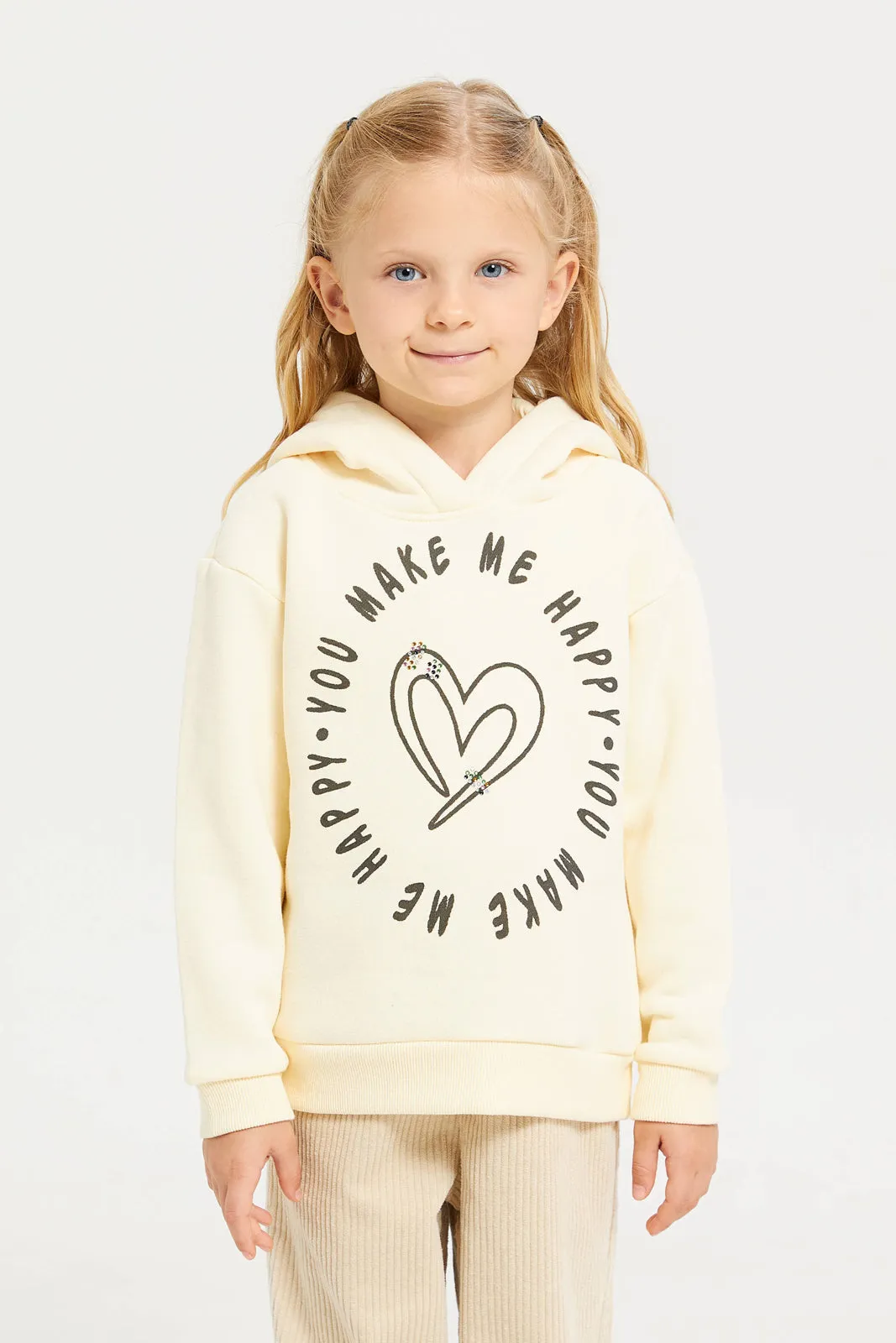 Girls Cream Printed Sweatshirt