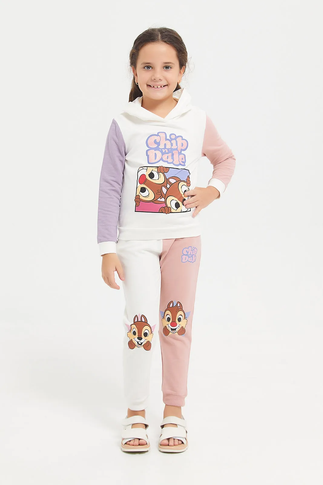 Girls White Chip And Dale Printed Sweatshirt