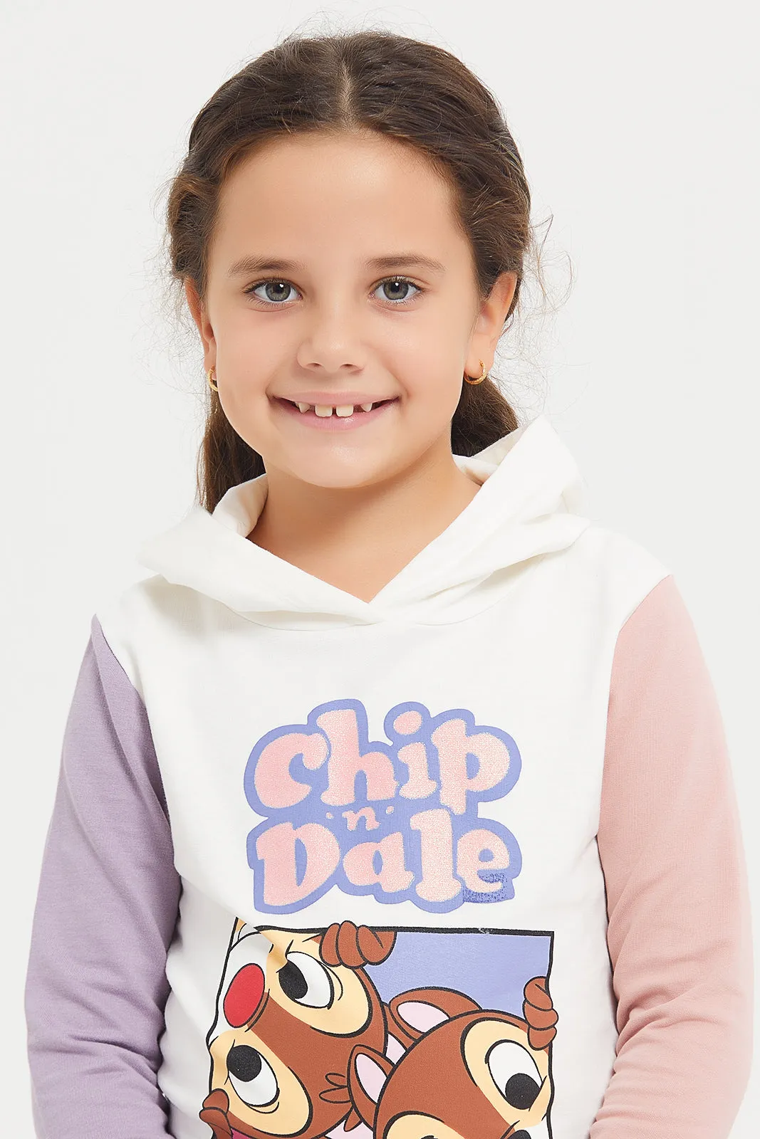 Girls White Chip And Dale Printed Sweatshirt