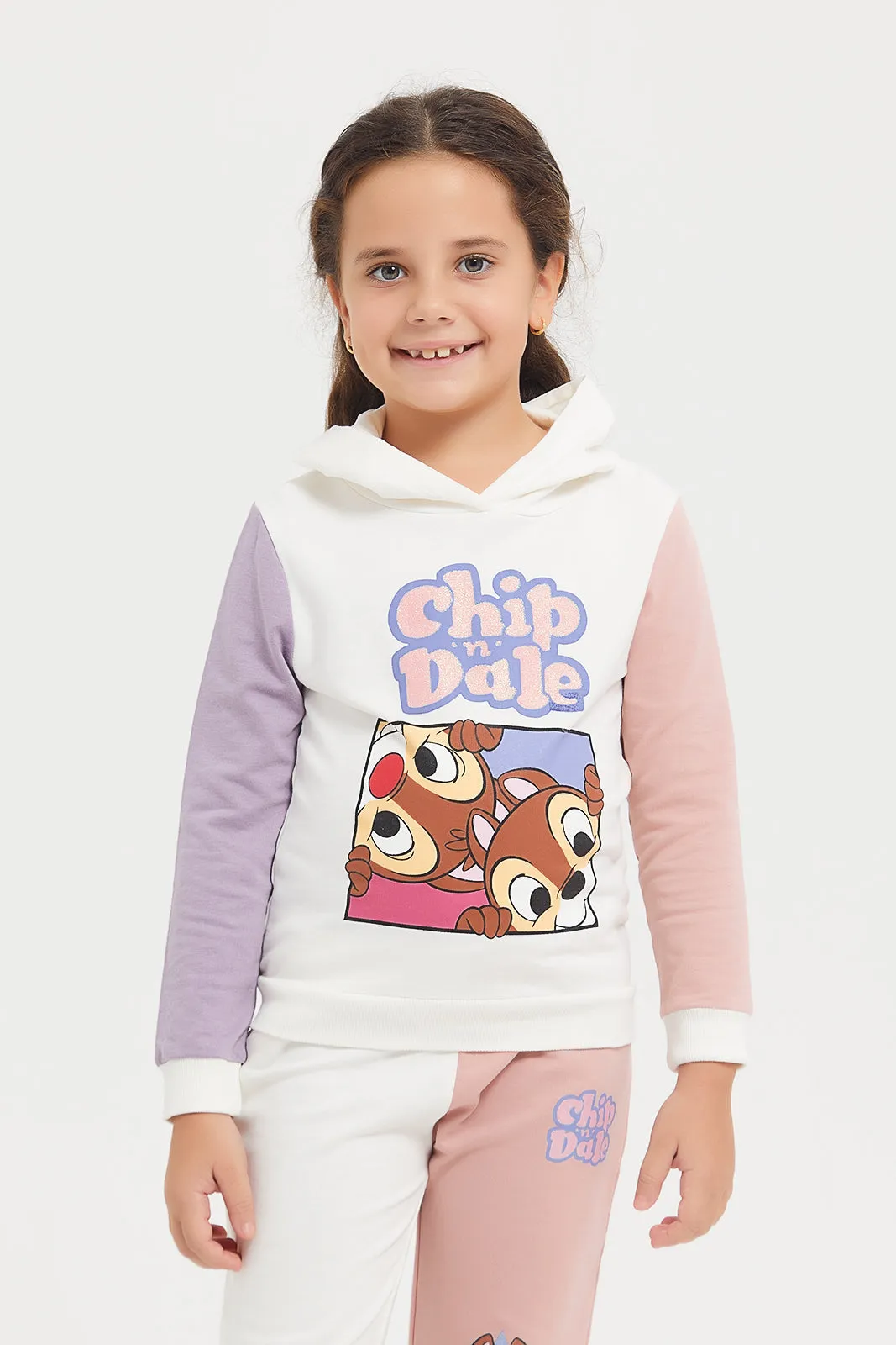 Girls White Chip And Dale Printed Sweatshirt