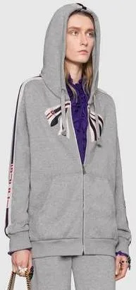 Grey Stripe Zip Hooded Sweatshirt