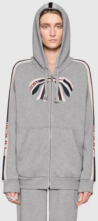 Grey Stripe Zip Hooded Sweatshirt