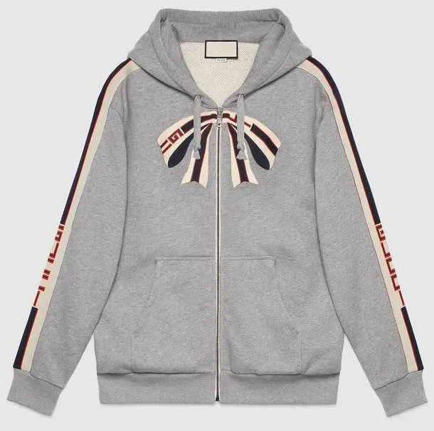 Grey Stripe Zip Hooded Sweatshirt