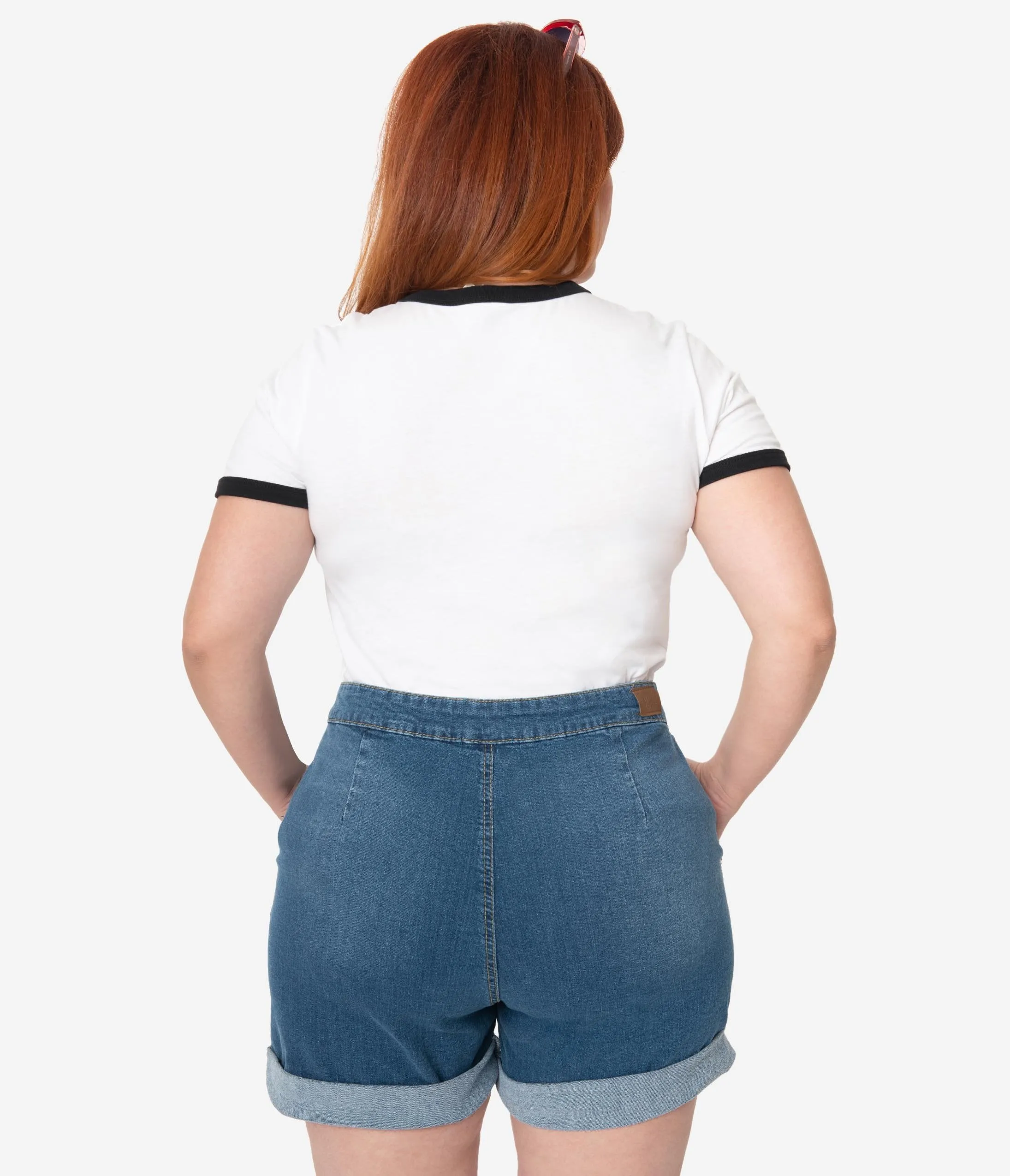 Hell Bunny Plus Size Medium Blue Denim High Waist Nash Short