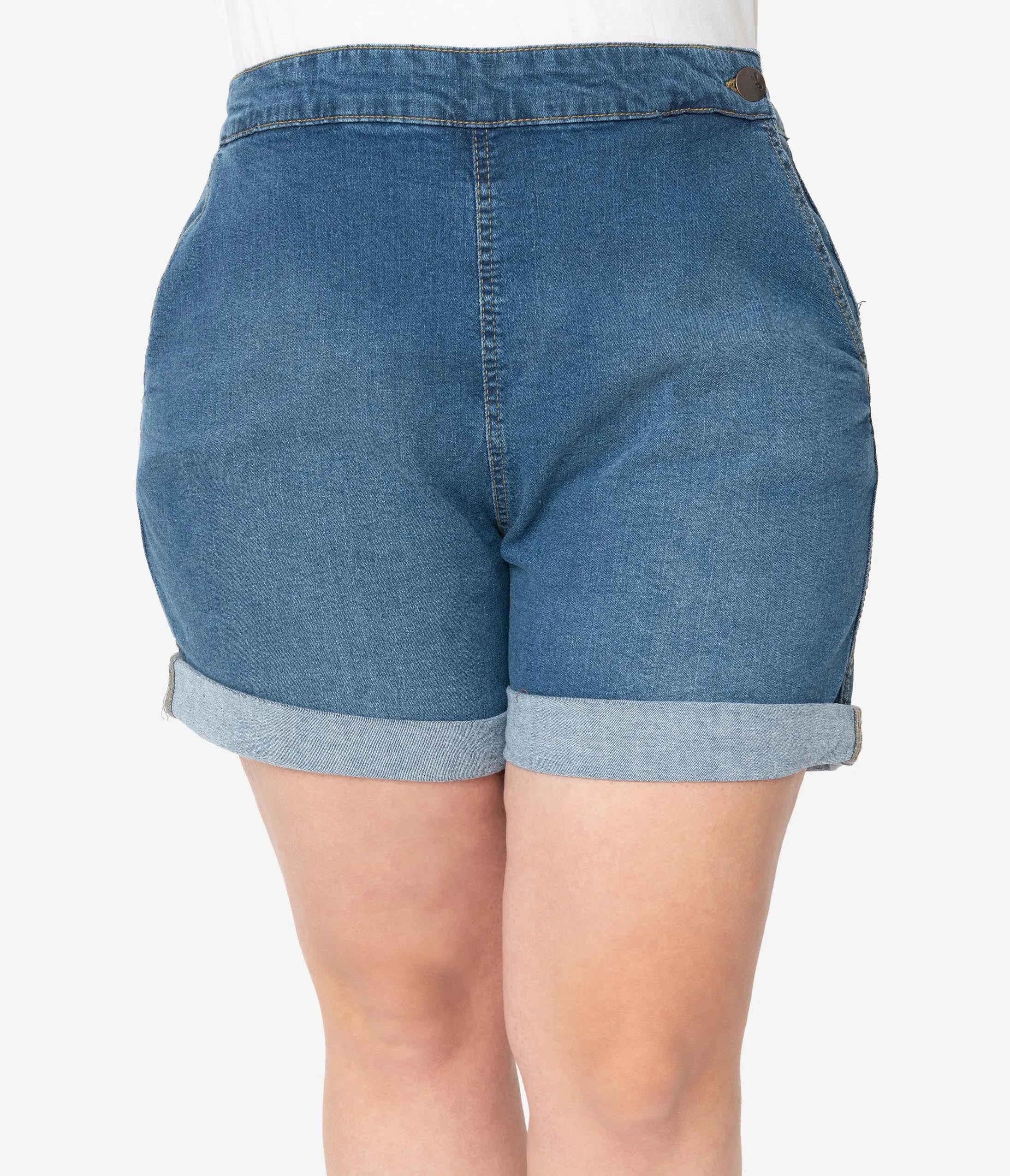 Hell Bunny Plus Size Medium Blue Denim High Waist Nash Short