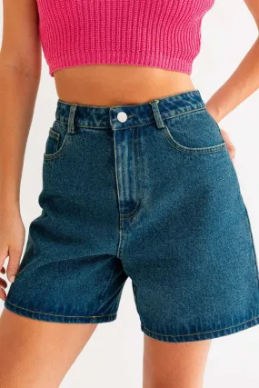 High-Waisted Med Length Denim Shorts