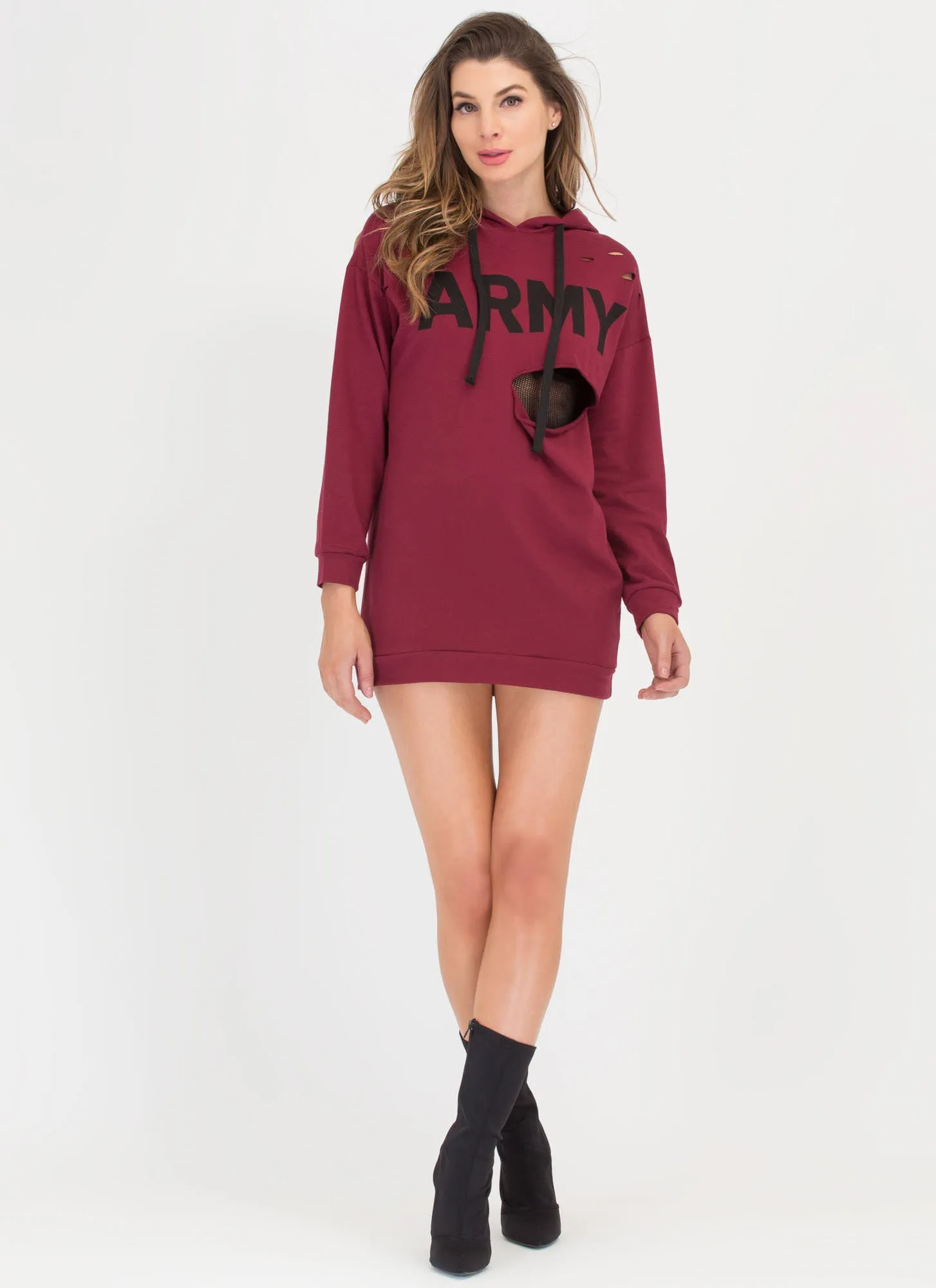 Hole Army Hooded Sweatshirt Dress