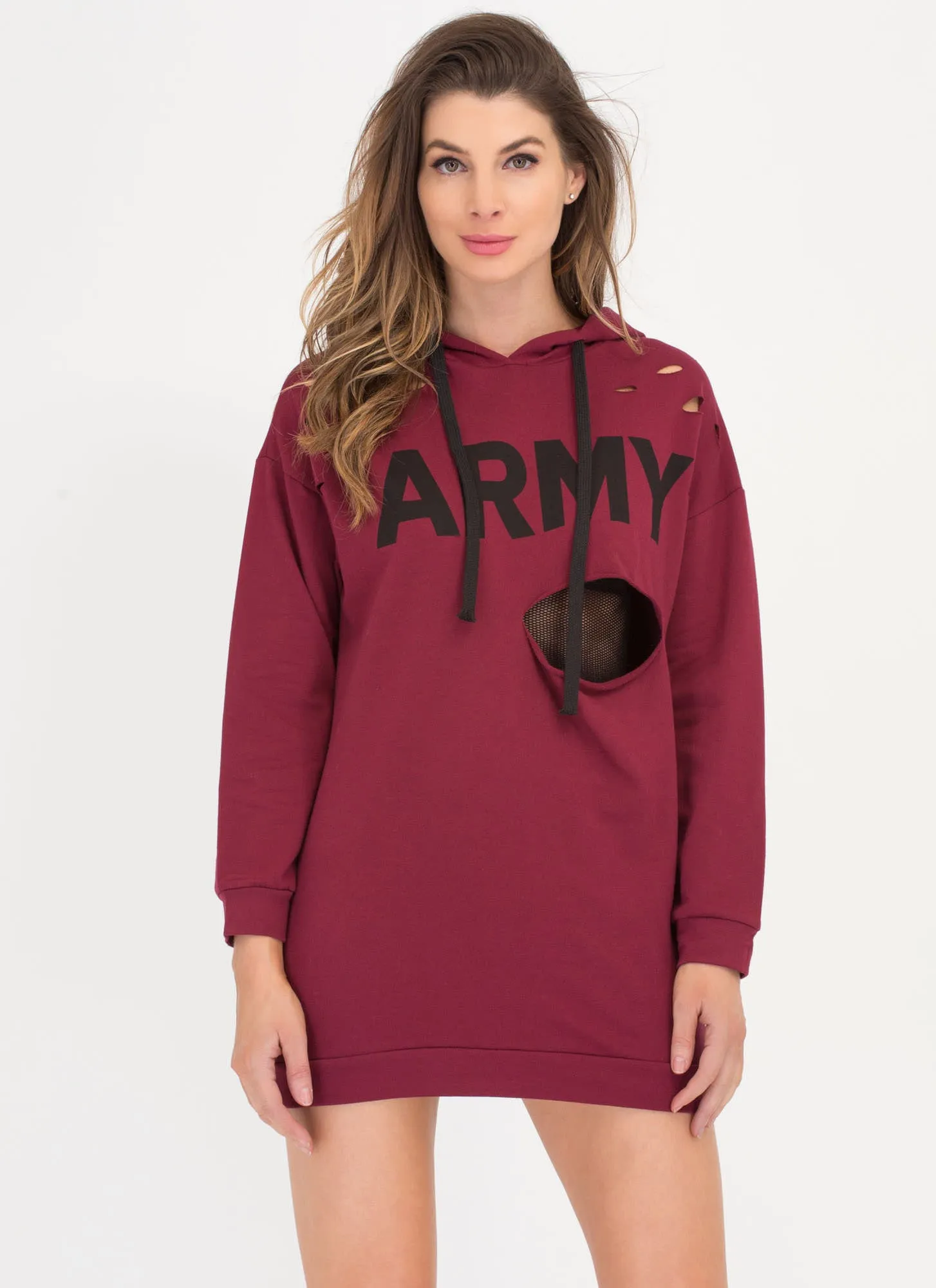 Hole Army Hooded Sweatshirt Dress