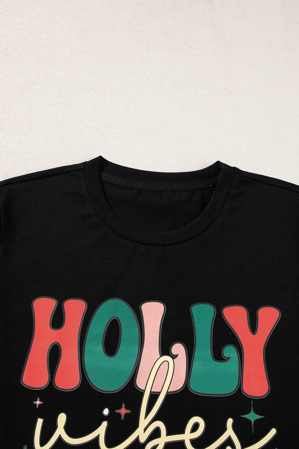 HOLLY JOLLY Vibes Christmas Crew Neck T Shirt