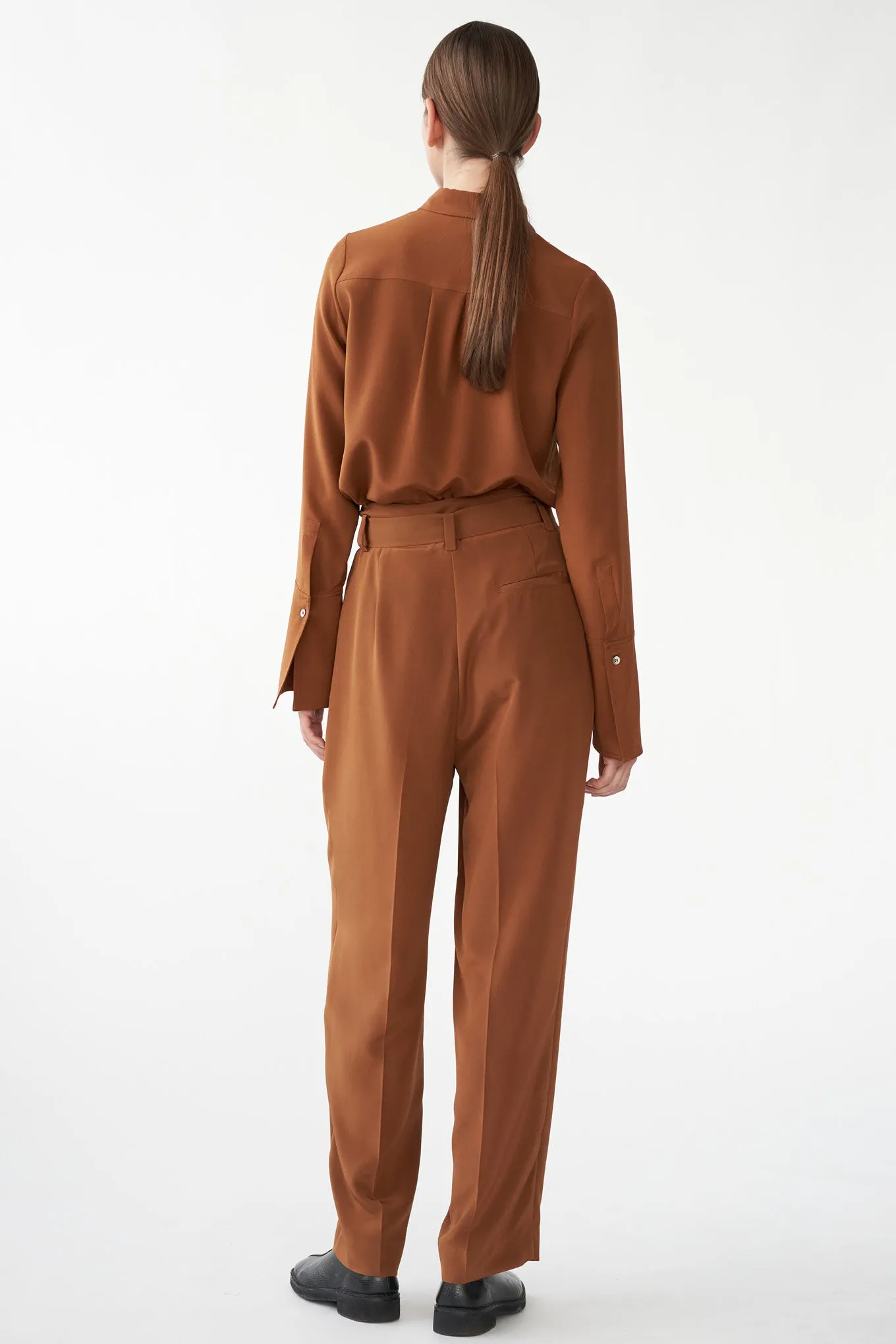 JOSEPH PANTS - SUEDE BROWN - SILK/SPANDEX