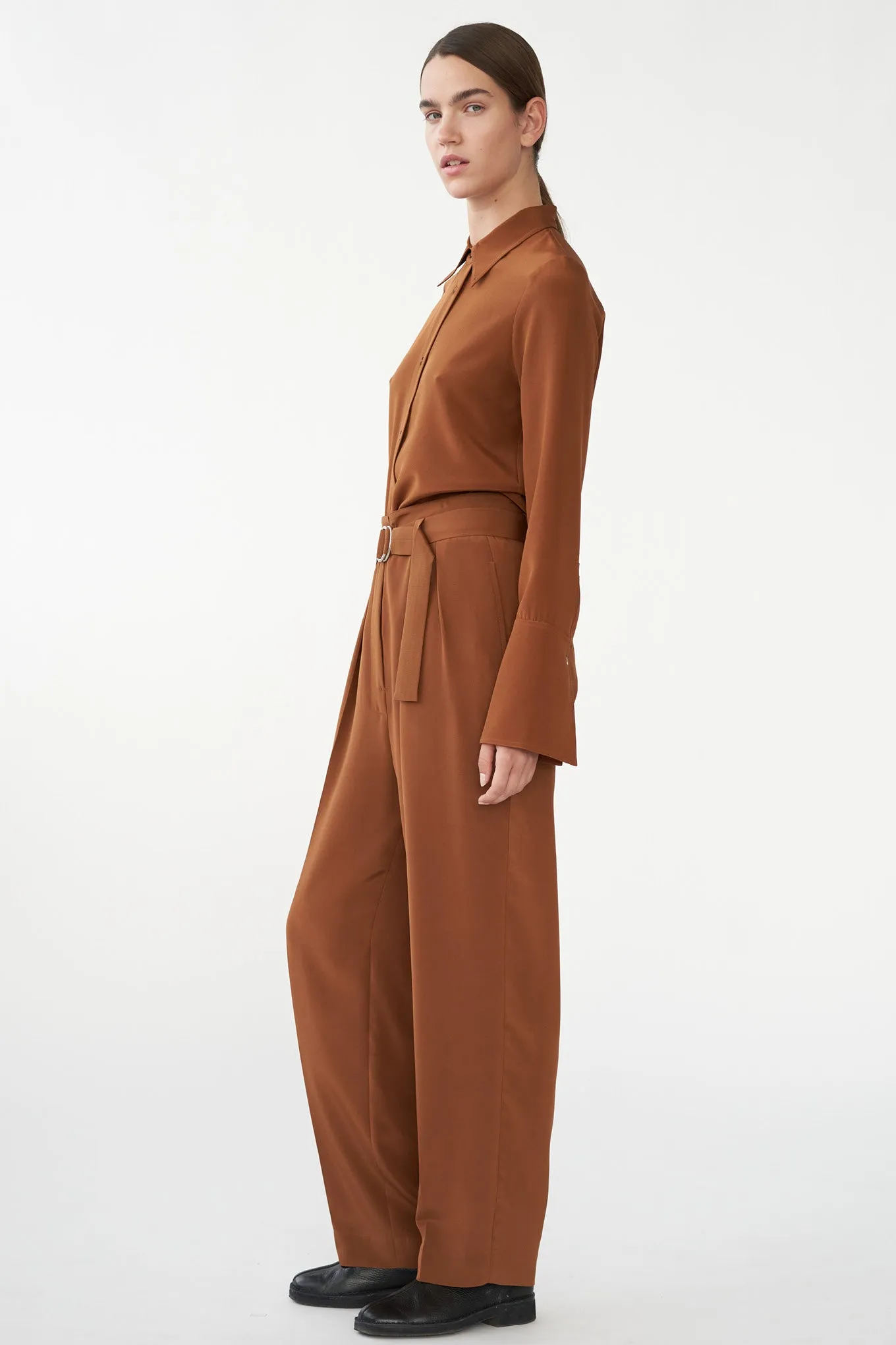 JOSEPH PANTS - SUEDE BROWN - SILK/SPANDEX