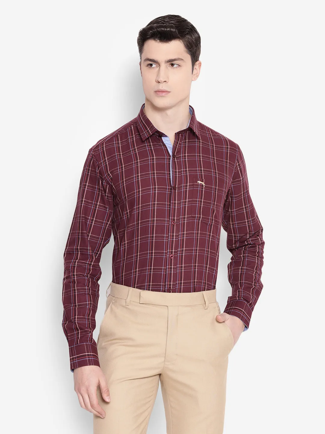 JUMP USA Men Wine Solid Cotton Casual Shirts