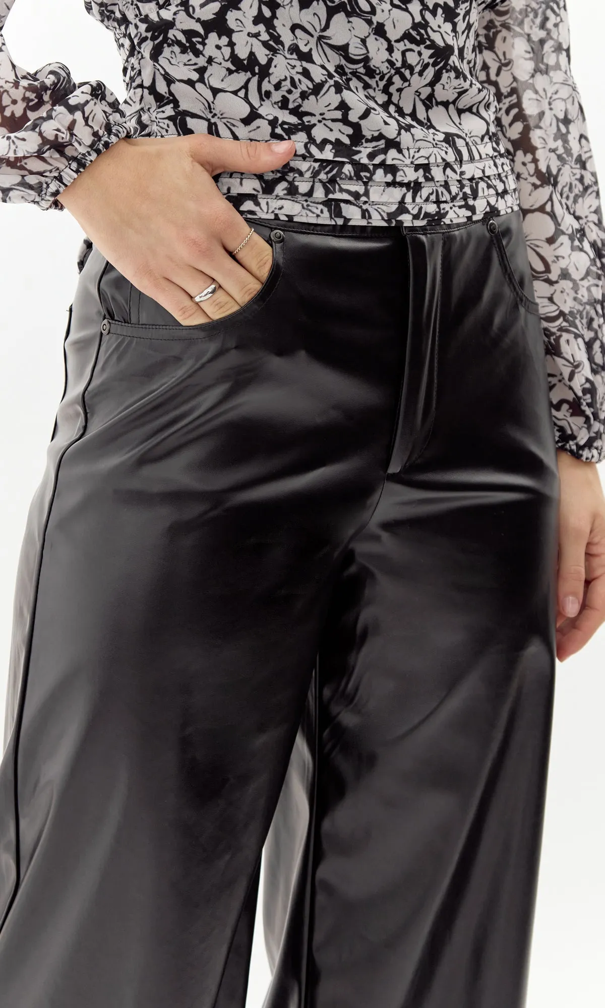 Justin Vegan Leather Wide Leg Pant Trouser