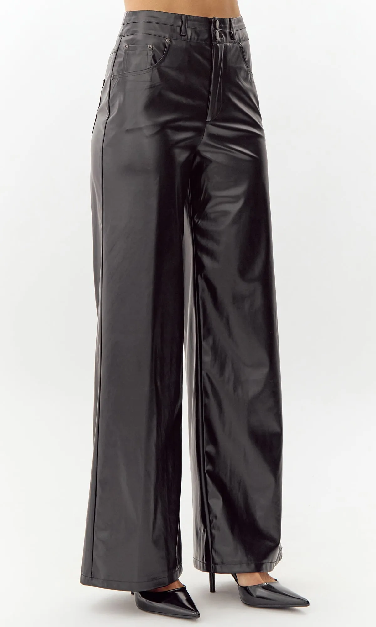 Justin Vegan Leather Wide Leg Pant Trouser