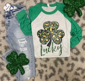 Leopard Shamrock Raglan Tee