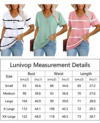 Lunivop Womens Summer Tops Casual V Neck Short Sleeve Solid Color Basic T Shirt