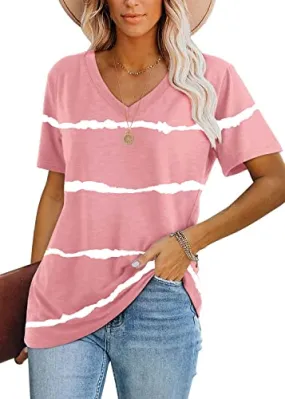 Lunivop Womens Summer Tops Casual V Neck Short Sleeve Solid Color Basic T Shirt