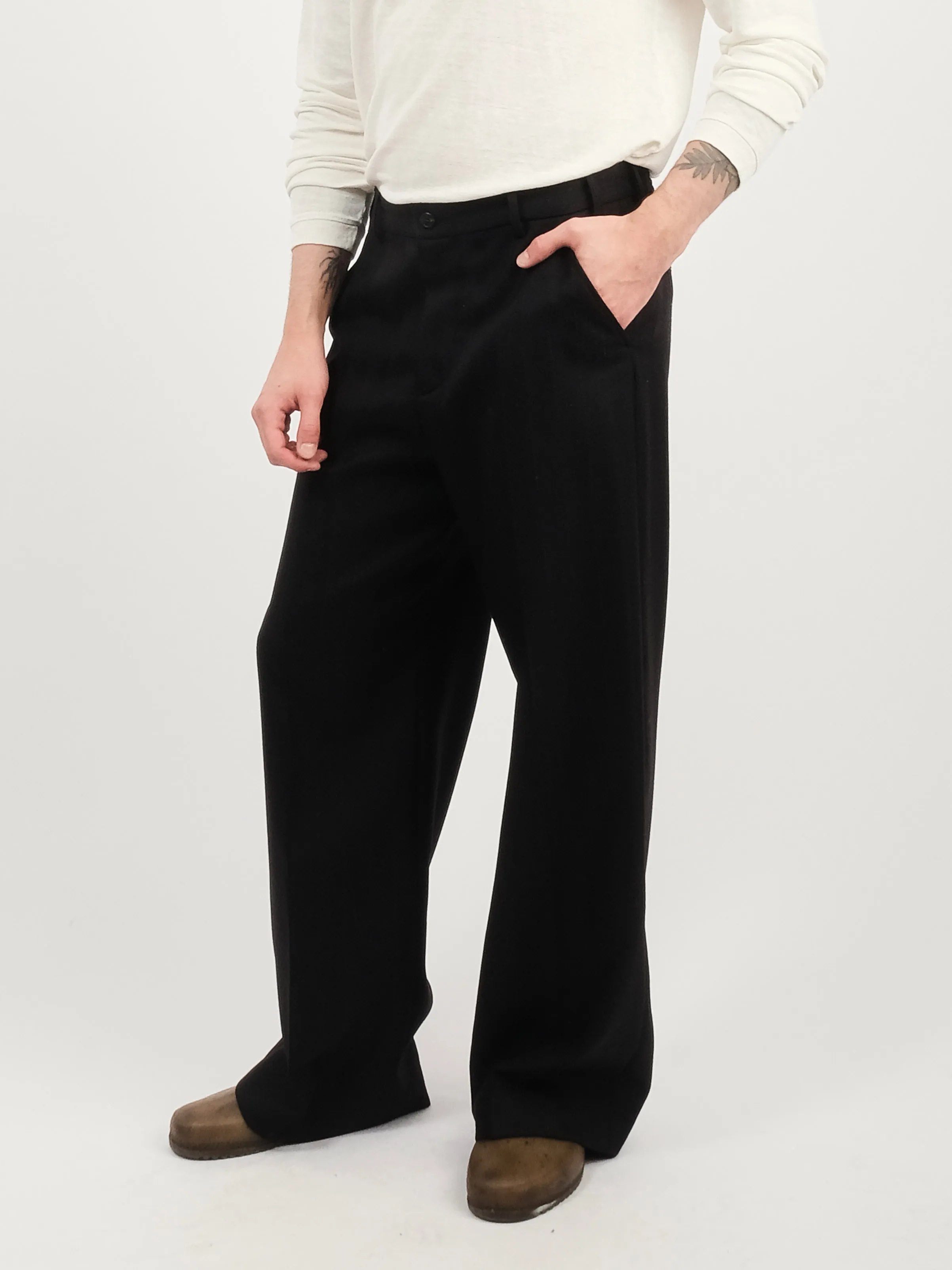 Maitre D Black Wool Sailor Trouser