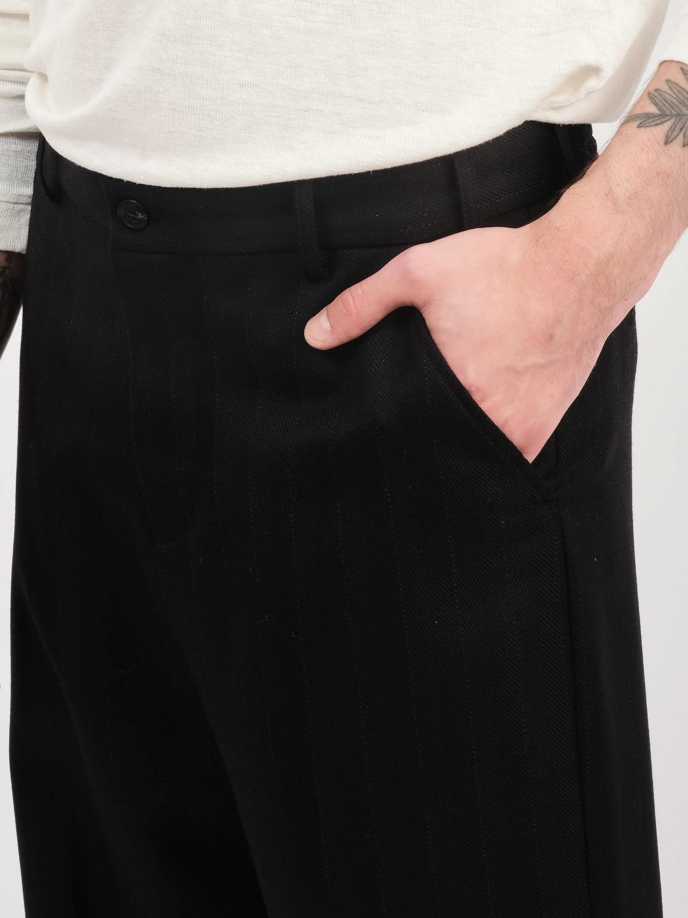 Maitre D Black Wool Sailor Trouser