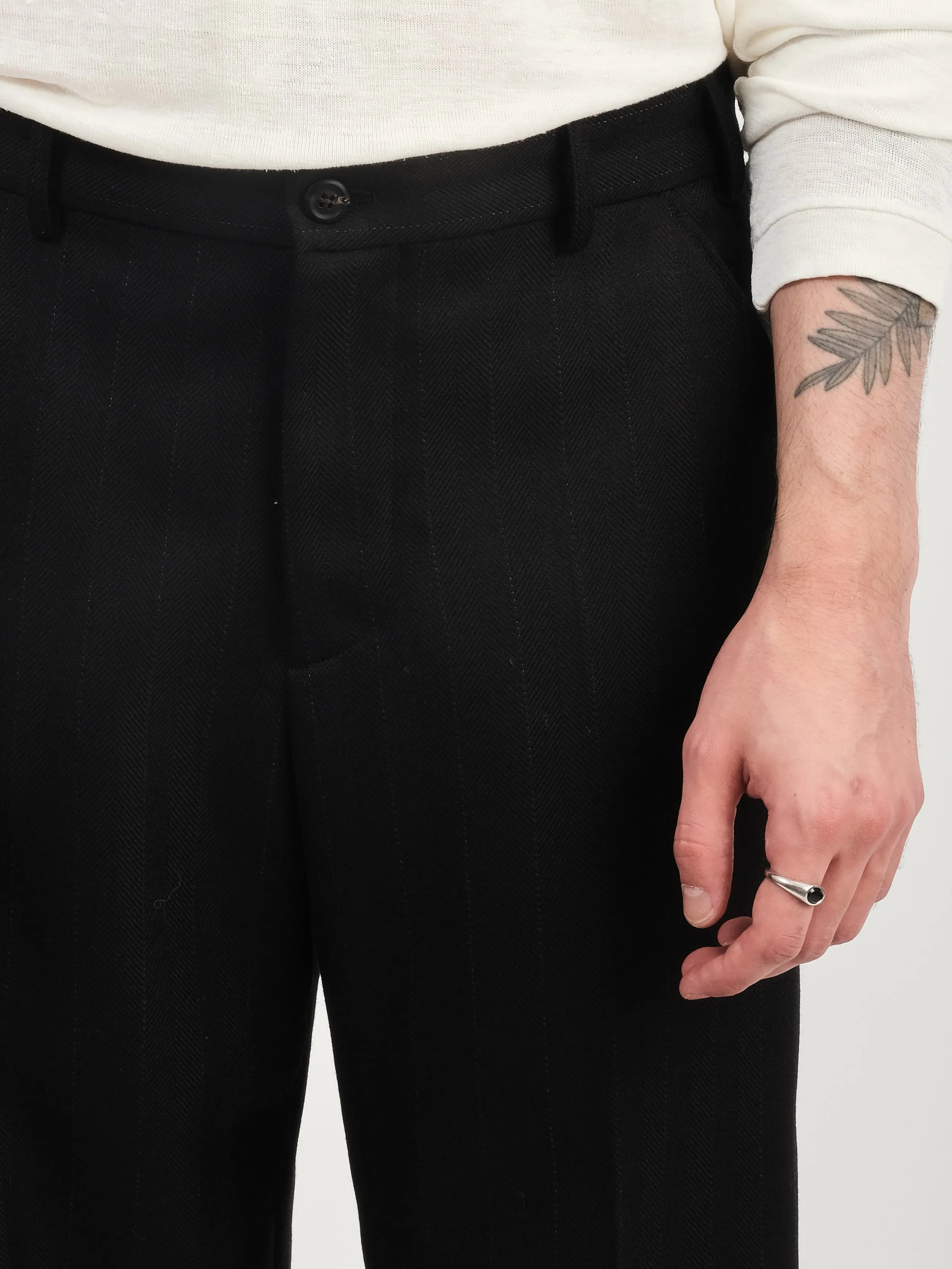 Maitre D Black Wool Sailor Trouser