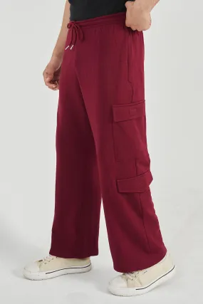 Maroon Wide Legged Cargo Trousers