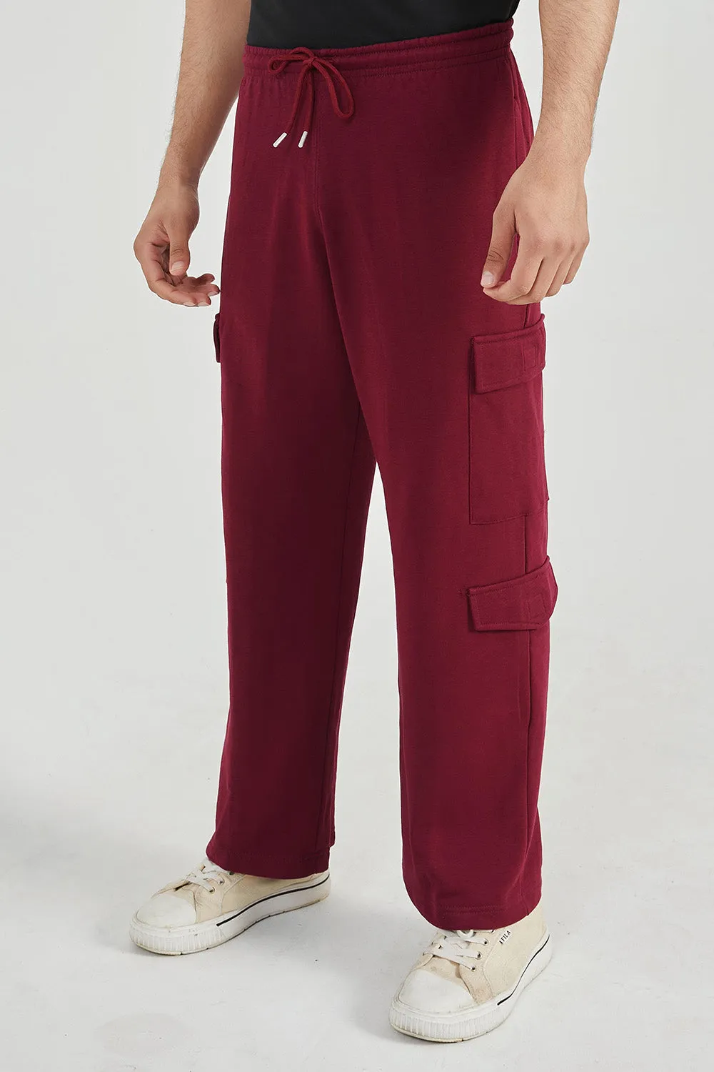 Maroon Wide Legged Cargo Trousers