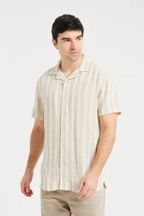 Men Beige Loose Weave Resort Shirt