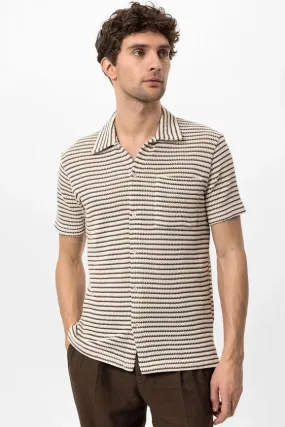 Men's Brown Knit Striped Short Sleeve Shirt