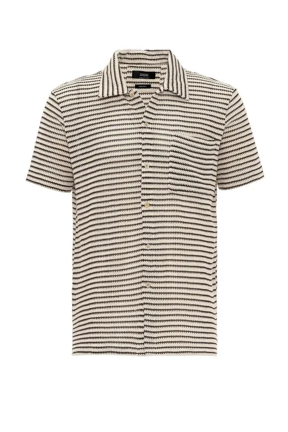 Men's Brown Knit Striped Short Sleeve Shirt