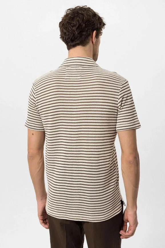 Men's Brown Knit Striped Short Sleeve Shirt