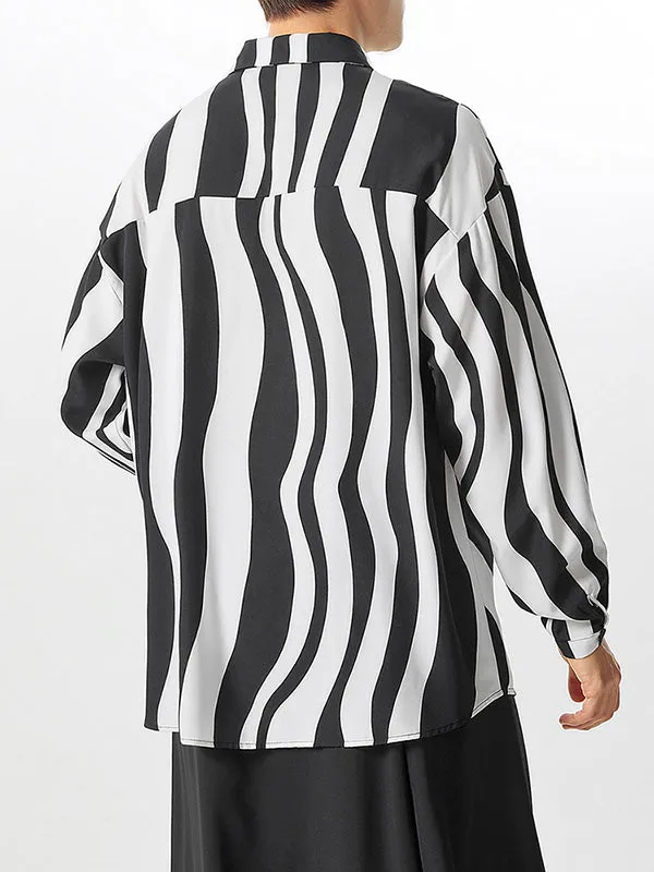 Mens Striped Patchwork Long Sleeve Shirts SKUG63001