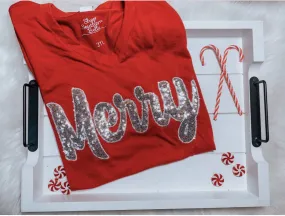 Merry Sequin V-Neck Tee