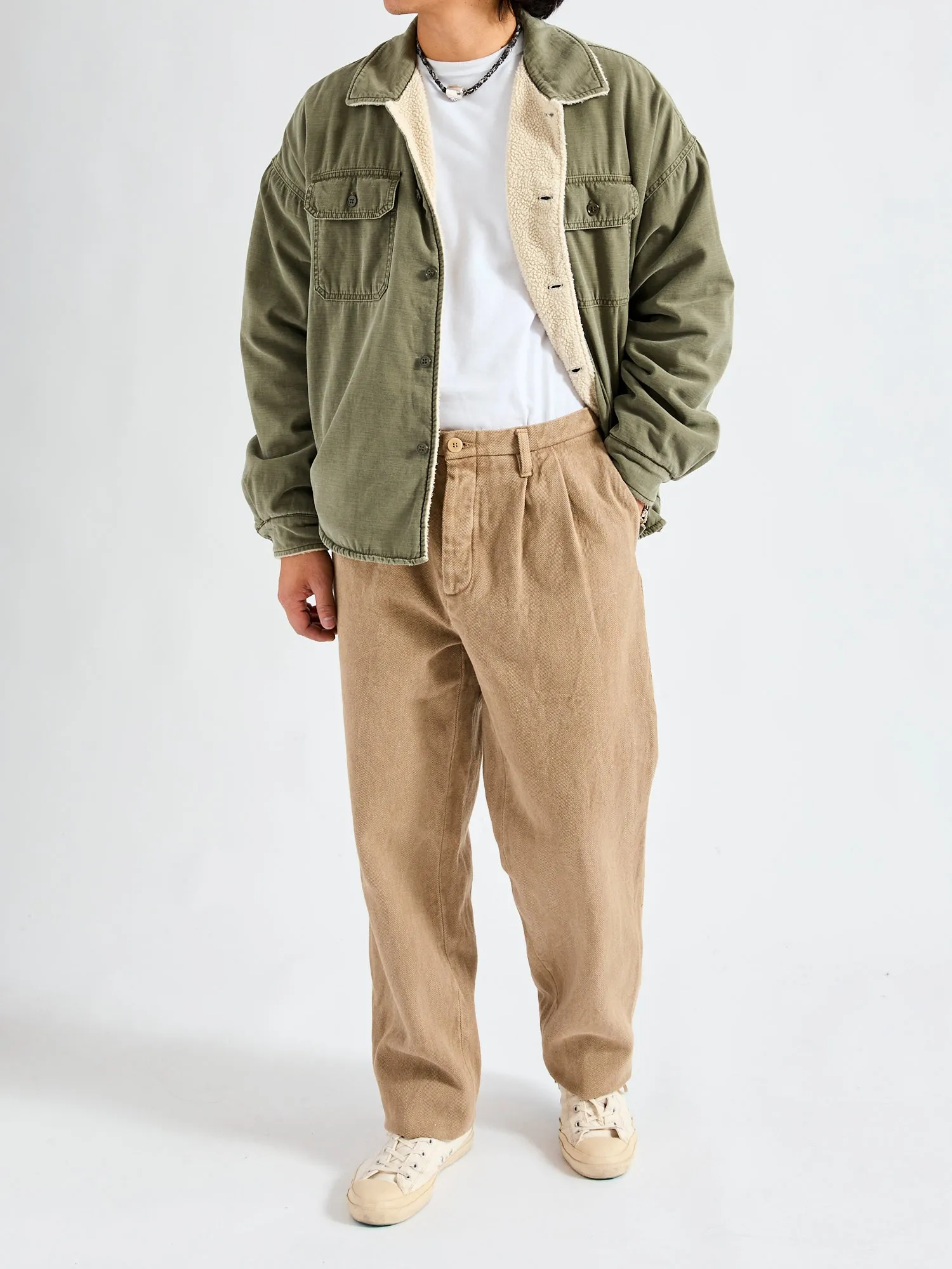 Military Boa Shirt Jacket in Khaki