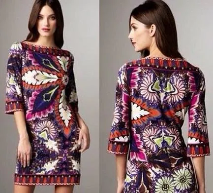 Multicolored 3-D Floral Print Jersey Silk Dress