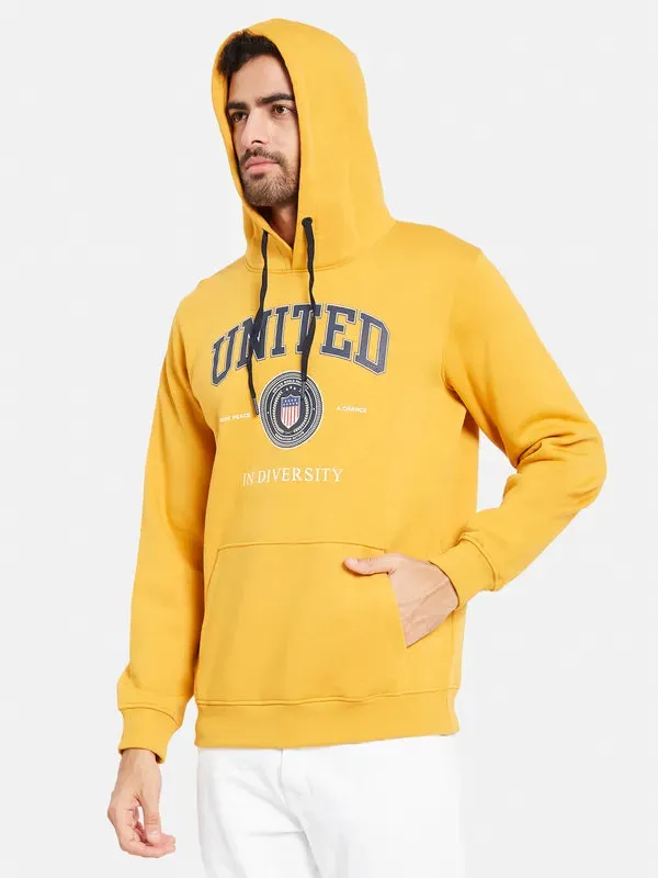 Octave Men Yellow Printed Hooded Sweatshirt