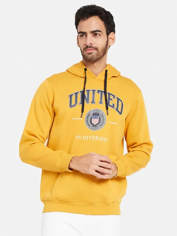 Octave Men Yellow Printed Hooded Sweatshirt