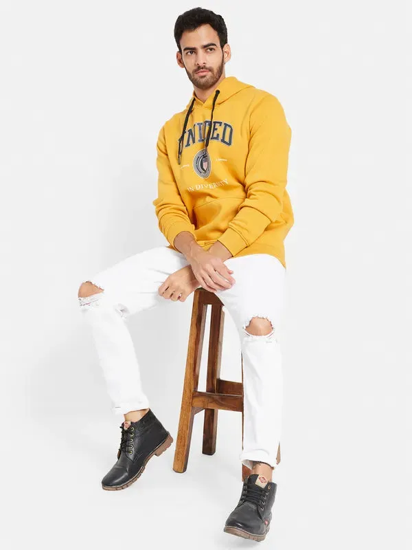 Octave Men Yellow Printed Hooded Sweatshirt