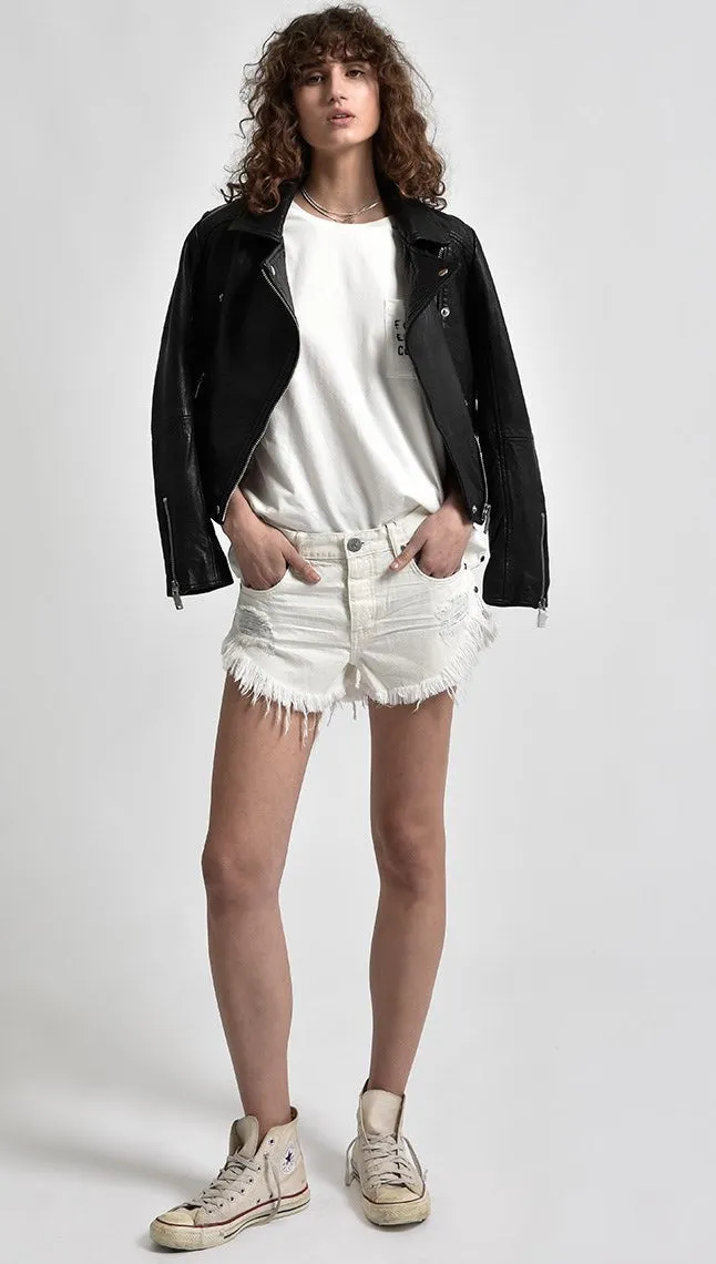 One Teaspoon Brandos Denim Shorts Chalk