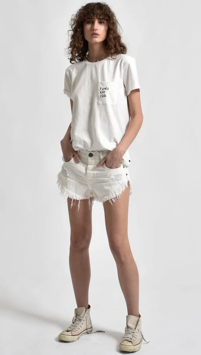 One Teaspoon Brandos Denim Shorts Chalk