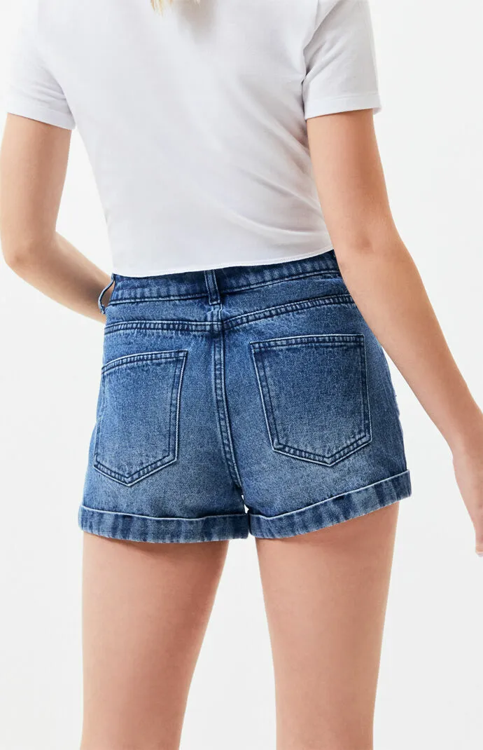 PacSun Los Angeles Women's Mike Blue Denim High Rise Mom Shorts Size 25