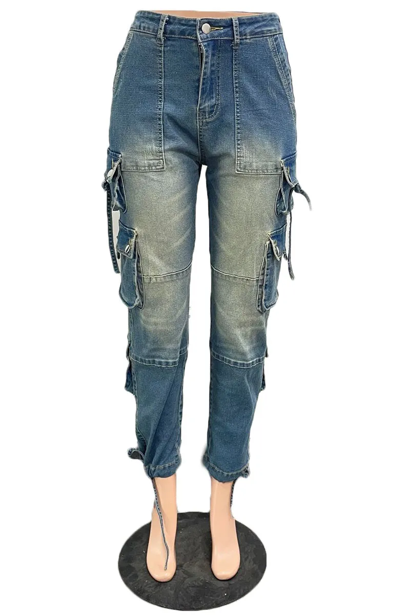 PM0432 Stretch Denim Cargo Jeans